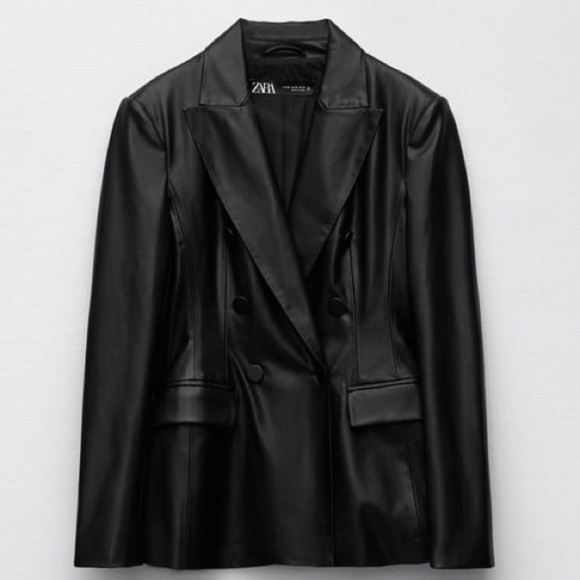 ZARA FAUX LEATHER DOUBLE-BREASTED BLAZER - Picture 5 of 5